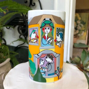 Vintage Bjorn Wiinblad for Rosenthal in Germany Scenes from a Window Oval Vase